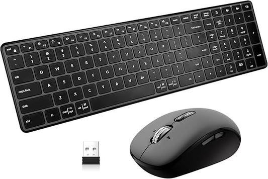 Wireless Bluetooth Keyboard and Mouse Combo (USB + Dual BT), Multi-Device Slim Keyboard and Mouse Set Compatible for Windows, Mac,PC Laptop iPad Tablet - QWERTY