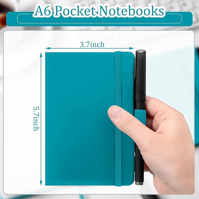Laumoi 36 Sets Pocket Notebook Journals with Pens A6 Cute Small Journal Notebook Ruled Lined Mini Notepad Hardcover Executive Notebooks Set with Pen Holder for School Office, 3.7 x 5.7 Inch (Blue)