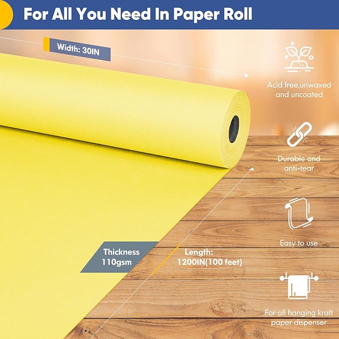 Vanhench 30"×1200"(100') Yellow Wrapping Paper Roll, Art Craft Paper, Color Bulletin Board Paper Bouquet Flower Wrapping, Perfect for Birthday, Mother's Day, Holiday, Wedding