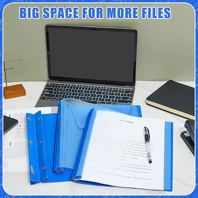 Teling 100 Pcs Plastic Report Covers with 3 Prong Fasteners 11.42 x 9.45 Inch Clear Front Report Covers Bulk Presentation Folders for School Document(Blue)