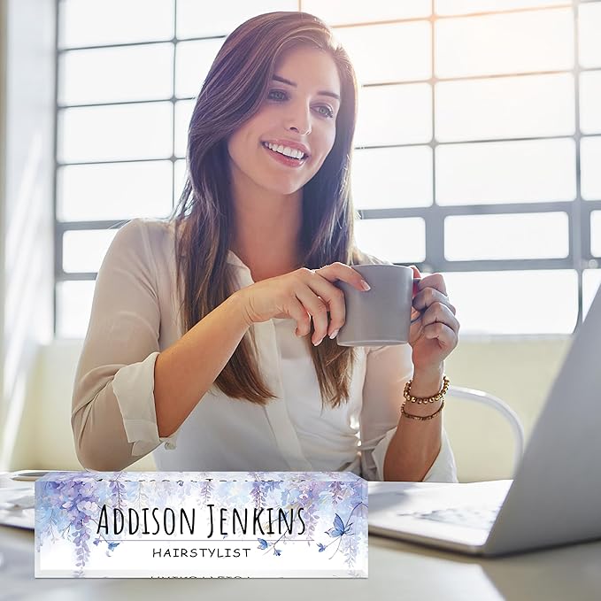 Custom Name Plate for Desk, Personalized Acrylic Office Name Sign with Name & Title, Elegant Desk Decor for Women Men, Employee Appreciation Gift (Wisteria)
