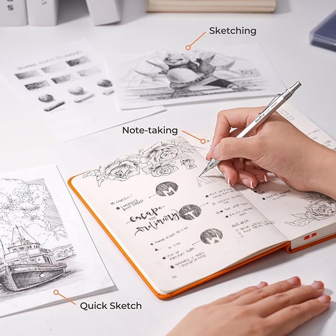 Nicpro 2 PCS Mechanical Pencil 0.5mm & 0.7 mm with Case, MP1000 Metal Artist Pencil Set with 6 Tubes HB Lead Refills, 3 Erasers, 9 Eraser Refills For Art Writing Drafting, Drawing, Sketch, Silver