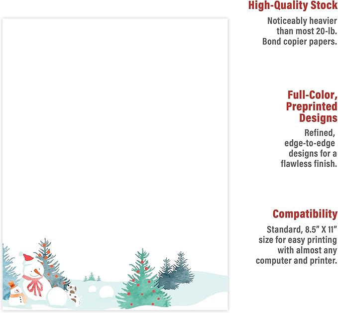 easykart labels Christmas Stationery Paper Letterhead Sheets 60 Pack Holiday Xmas Theme Design For Writing Letters Computer Office Notes & Printing Supplies Size 8.5" X 11"