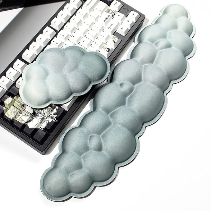 Cloud Wrist Rest Keyboard, 2 Pack Cloud Keyboard Wrist Support Set, Breathable Memory Foam Wrist Rest for Computer Keyboard, Green Desk Accessories for Office Gaming Computer(White Green Gradient)
