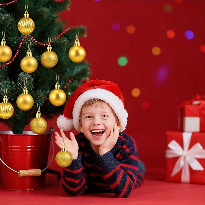 Set of 24 Small Gold Christmas Ornaments Balls for Christmas Tree, 1.2 inch Mini Gold Ornaments for Mini Tree, Tiny Plastic Shatterproof Hanging Bulbs Xmas Valentine Party Indoor Outdoor Decorations