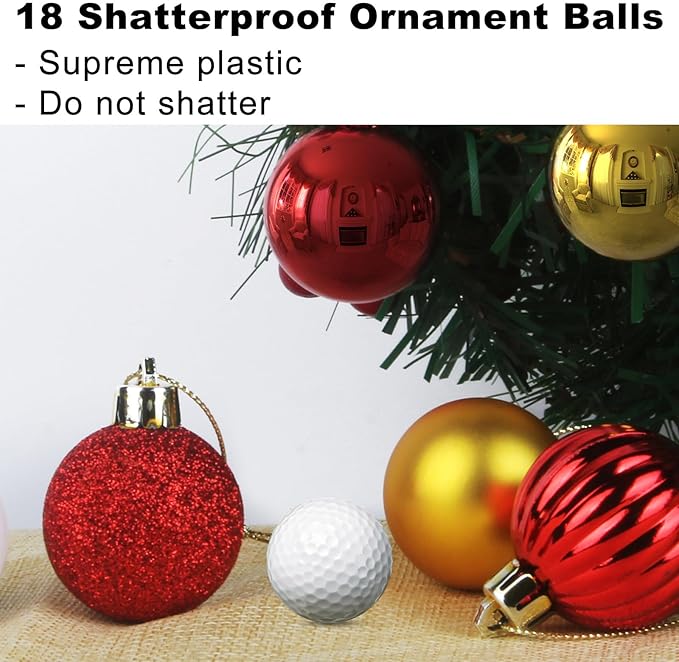 18Pcs Christmas Balls Ornaments for Xmas Tree - Shatterproof Christmas Tree Decorations Medium Hanging Ball Red & Gold 2.5in x 18 Pack