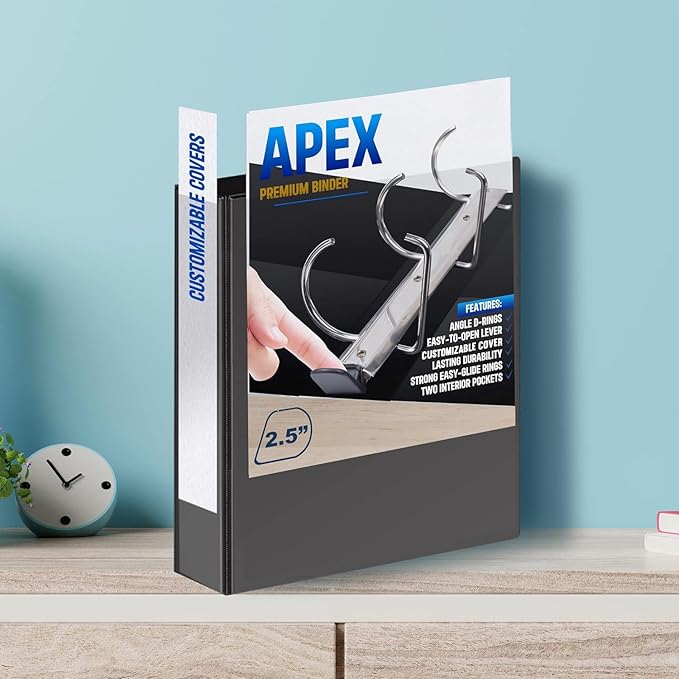 4 Pack of 2.5” Smooth Opening Angle D-Ring View Black Binders, Professional Presentation Folder for Standard Pages with Inside Pockets, and Customizable Clear View Binder PVC-Free
