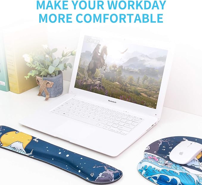 Ergonomic Keyboard Mouse Pad Wrist Rest Support Set for Laptop/Computer/Desktop,Memory Foam Hand Rest Wrist Cushion for Gaming/Office,Lightweight Comfortable & Pain Relief (Moon, Mountain)
