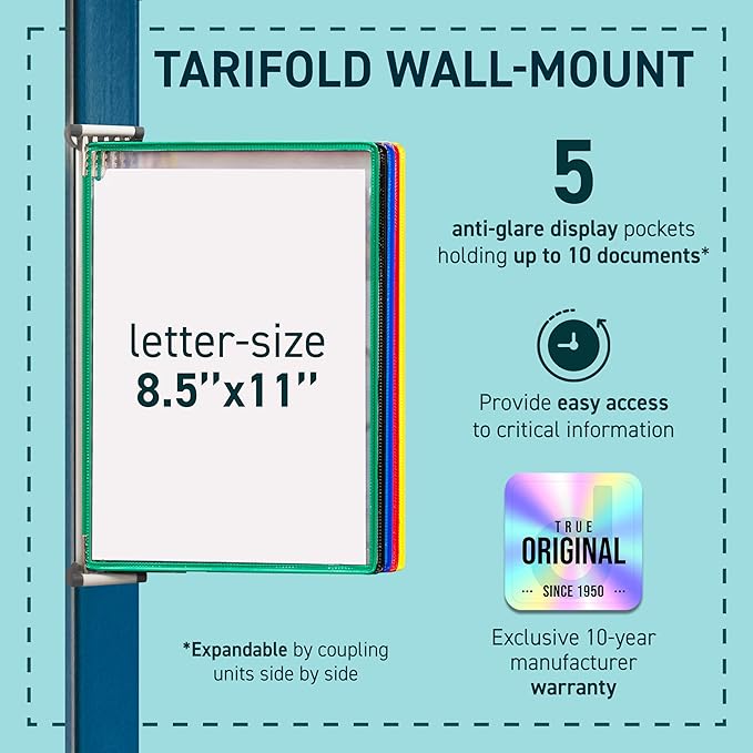 DJOIS by Tarifold - Wall Mount Reference & Display System - Durable Steel Wire Frames- 5 Double-Sided Pockets - 10 Sheet Capacity - Made in France