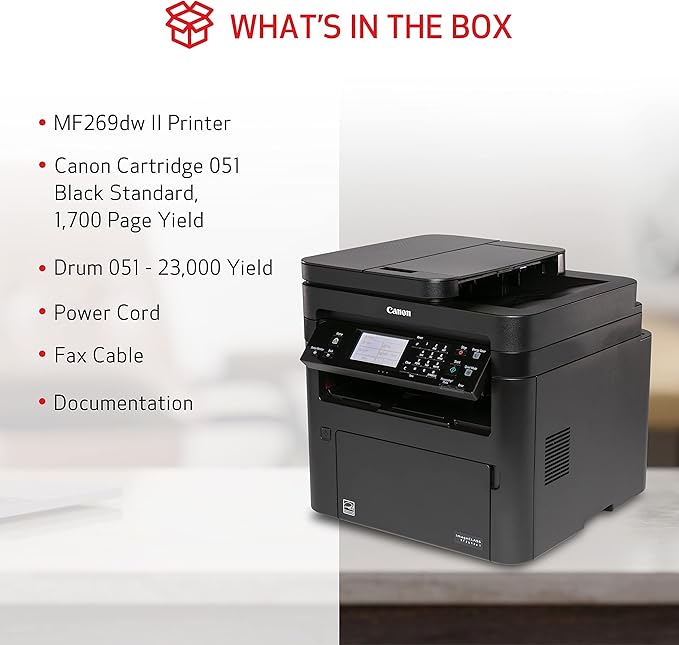 Canon imageCLASS MF269dw II - Monochrome, Duplex Wireless Laser Printer, All-in-One with Scanner, Copier, Fax, Auto Document Feeder, Mobile Ready, 30 PPM, Black