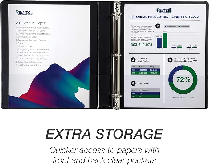 Samsill Durable 1 Inch Binder, Made in the USA, Round Ring Customizable Clear View Binder, Black, 4 Pack (MP48430)