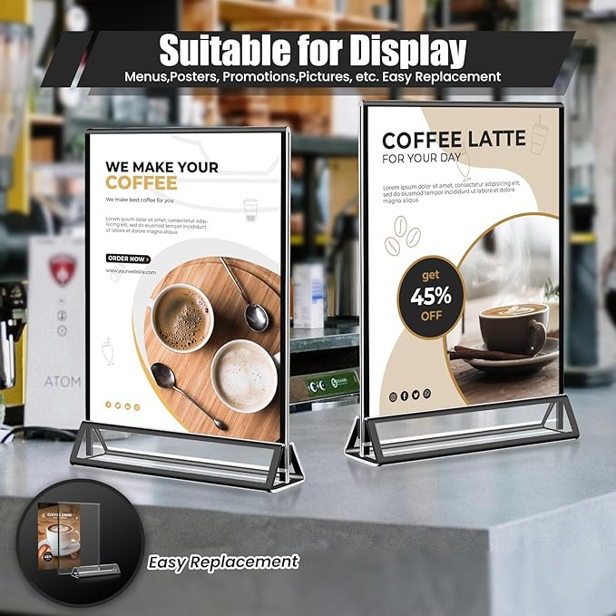 15 Pack Acrylic Sign Holder 5x7, Wedding Black Frame Table Number Holders Vertical, Clear Picture Frames Flyer Stands Tables Menu Holder, Double Photo Paper Display Holder for Party, Home, Office