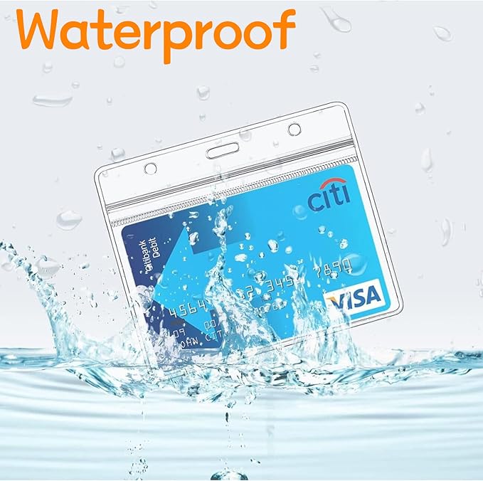 ID Badge Holder with Clip Clear Plastic Name Tag Holders Horizontal Ziplock Waterproof PVC ID Card Holder with Clip Straps(50 Pack, Horizontal 2.3X3.5)