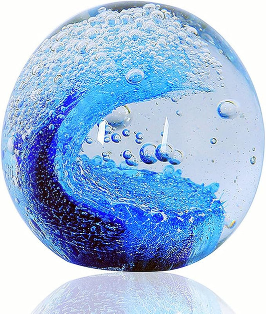 Hand Blown Underwater World of Glass,Office Paperweight Glass for Desk,Home Decor Collectible,Aquarium Decor,Office Decor Ocean Lovers (Ocean Wave)