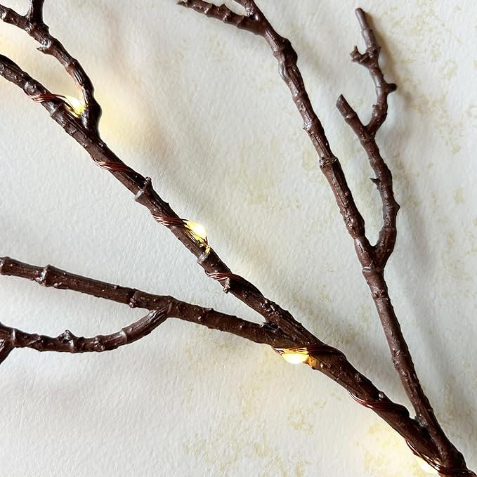 Hairui Lighted Brown Garland 6FT 120 LED Fairy Lights Plug in, Twig Vine with Lights for Christmas Fireplace Mantle Table Decoration Indoor Outdoor