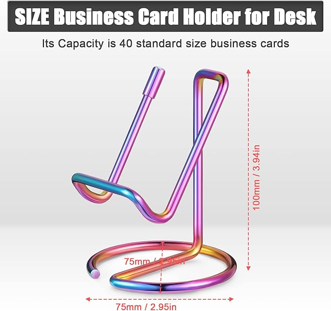 2 Pieces Metal Business Card Holder for Desk, Cell Phone Stand, Elegant Line Business Card Display Holder Stand, Office Desktop ID Name Organizer