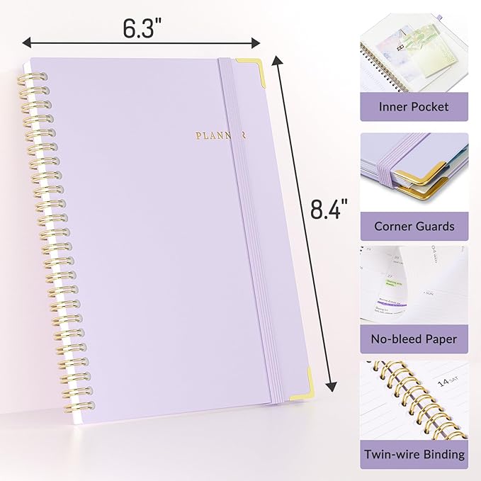 2026 Planner, Forvencer Calendar Planner Weekly and Monthly, January 2026-December 2026, 6" X 8", Hardcover Agenda Book with Tabs, Cute Daily Journal Planning with Inner Pocket, Home College Organizer Notebook for Office School Supplies, A5, Purple