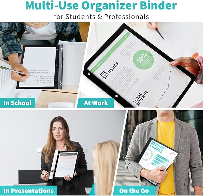 Binditek 30 Pack Clear Front Report Covers with 3 Prongs, 100-Sheet Capacity, Heavy-Duty Plastic Report Folder with Black Back Covers, 3 Metal Prongs Fasteners, for Letter Size, Office Supplies