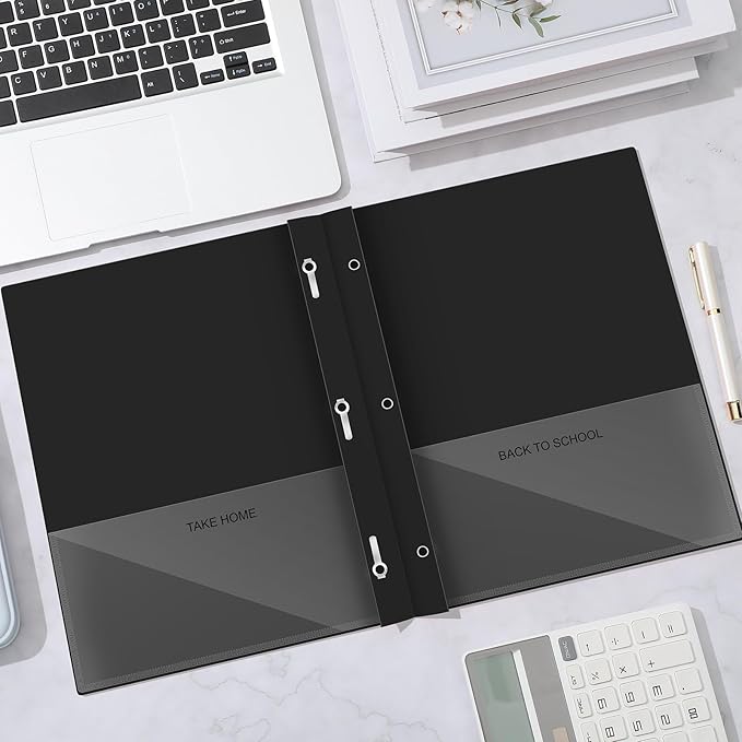 Henoyso 48 Pcs Plastic Folders with Clear Front Pocket and 3 Prong Take Home Plastic 2 Pocket Folder Back to School for Students Parent Teacher Communication for School Office (Black)