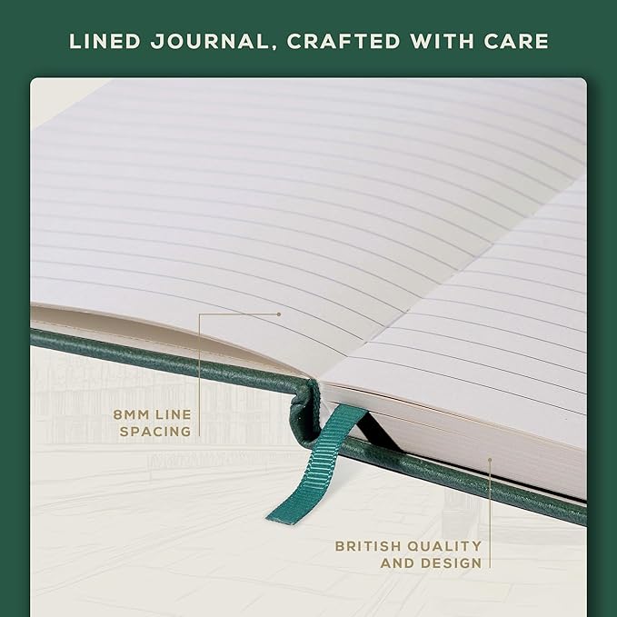 BEECHMORE BOOKS Lined Journal Notebook, 5.8 x 8.3 inch, A5 160 Lined Pages, Hardcover Leather Journals for Women, Men, Writing and Notebooks for Work - 120 GSM Thick Paper, Gifts Box Included