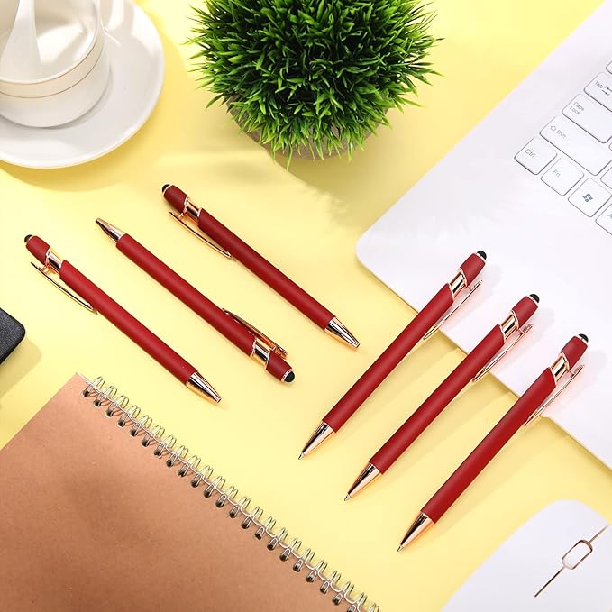 Tenare 12 Pieces 2 in 1 Stylus Metal Ballpoint Pen with Stylus Tip, 1.0 mm Black Ink Ballpoint Pen for Touch Screens(Wine Red and Rose Gold)