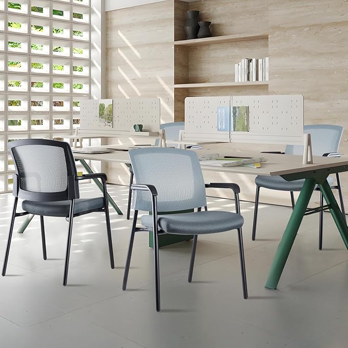 CLATINA Office Reception Guest Chair Mesh Back Stacking with Ergonomic Lumbar Support and Thickened Seat Cushion for Waiting Conference Room Gray