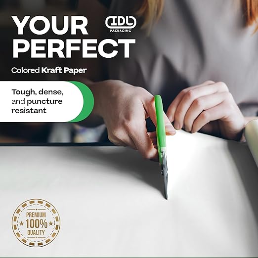 White Kraft Paper Roll 24" x 8640" (720 feet) - Quality USA-Made Large Paper Roll 50lb Thickness for Packing, Moving, Shipping & Crafts/Art - 100% Recyclable Natural Wrapping Material by IDL Packaging