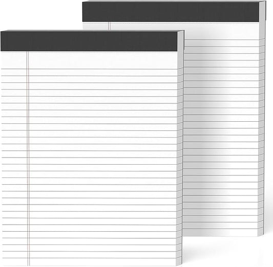 2-Pack Professional Legal Pads 8.5x11 Inches, Wide Ruled White Paper Perforated - 50 Sheets per Pad, Durable for Office, School & Legal Use