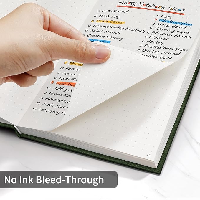 Annecy Numbered Bullet Dotted Journal Notebook, Medium 5.5x 8.25, 160 Pages 100GSM Writing Paper, A5 Deep Green Linen Cover