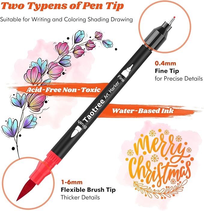 Taotree 120 Colors Dual Tip Art Markers Pens for Kids Adult Coloring Book, Artist Fine & Brush Tip Coloring Markers Drawing Pens Craft Art Supplies for Journaling Note Taking Lettering Calligraphy