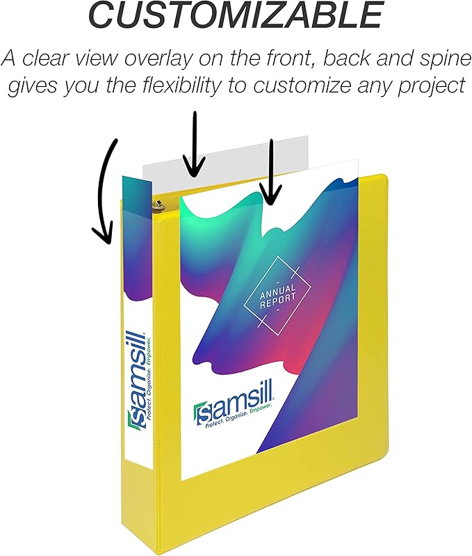 Samsill Durable 1.5 inch 3 Ring Binder, Made in USA, D Ring Binder, FSC 100% Recycled Chipboard, Yellow, 4 Pack