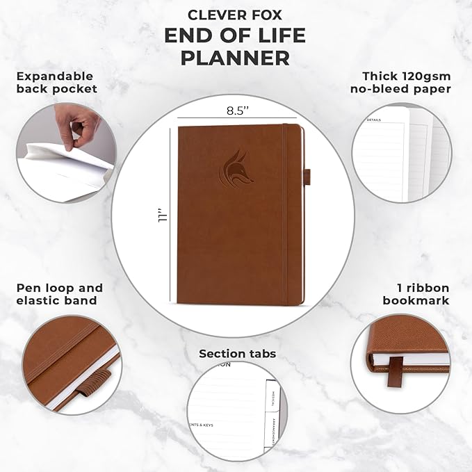 Clever Fox End of Life Planner – Final Arrangements Organizer for Beneficiary, Will Preparation, Last Wishes & Funeral Planning, A4 (Brown)