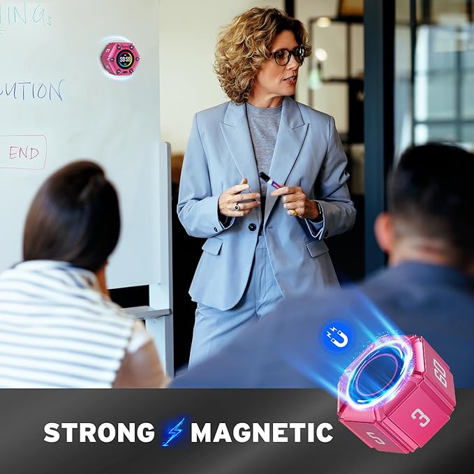 Printers Jack, Visual Pomodoro Timer, Productivity Cube Timer, Mute & Vibration & Adjustable Sound Alert, for Office, ADHD, Study, Work, 3/5/10/25/30/60min & Custom Countdown - Hot Pink