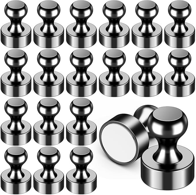 VNDUEEY 20Pcs Strong Fridge Magnets, Black Refrigerator Magnets, Magnetic Push Pins, Strong Whiteboard Magnets for Locker, Map, Kitchen, Office, School, Adults