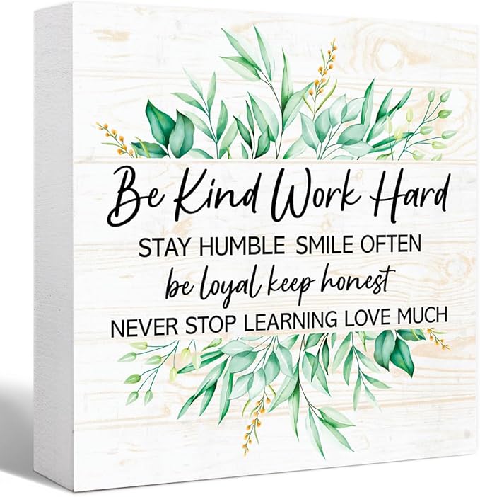 Be Kind Sign Humble and Kind Decorative Signs & Plaques, Motivational Quote Wooden Block Sign for Home Office Tabletop Shelf Decor 5" x 5",Positive Quotes Desk Decor Accessories for Women