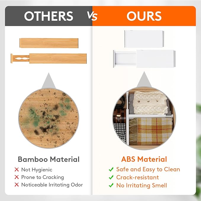 Lifewit 5 Pack Drawer Dividers Plastic 6" High, 13.5-22" Adjustable Drawer Organizers for Clothes, Expandable Dresser Separators in Bedroom/Bathroom/Kitchen/Fridge/Office Organization and Storage