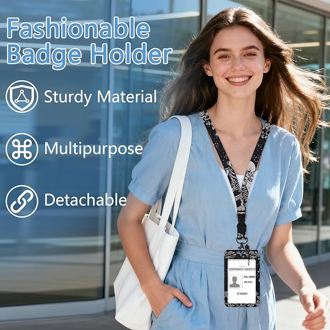 Lanyards with Id Holder,Skull ID Badge Holder with Retractable Lanyard, ID Holder with Badge Reel Clips, Name Tag ID Card Holder Teacher Women Doctor Office Gift