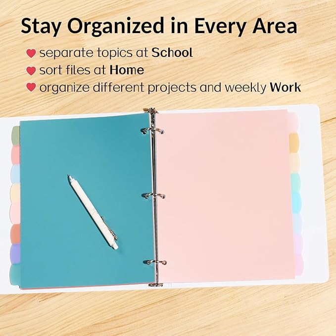Sooez 8 Tabs Long-Lasting Plastic Write & Erase Large Tabs Dividers for 3 Ring Binder, Aesthetic Cute Pastels Binder Dividers for Student, Teacher, Office, Home Organizers, 2 Sets, Dusty Color