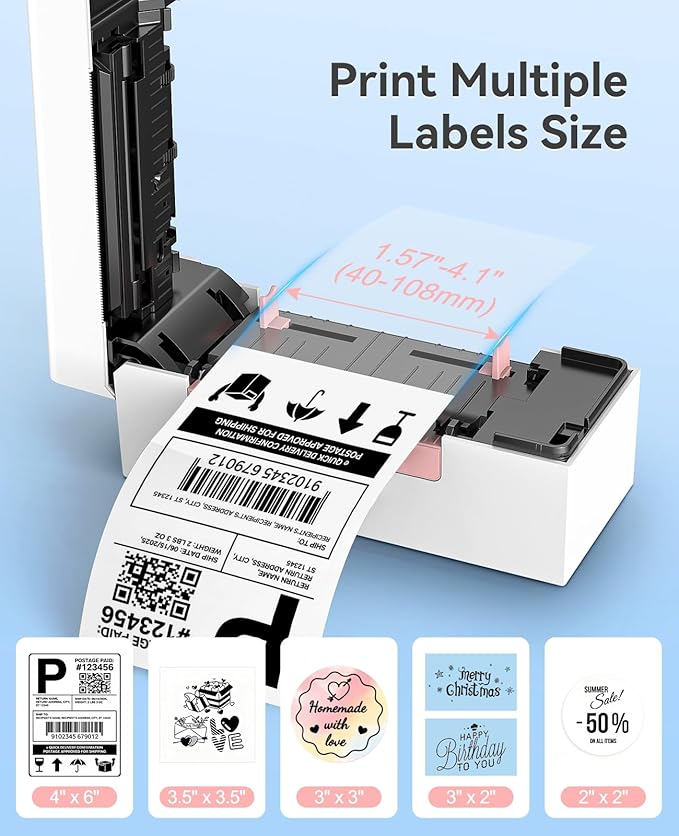 Bluetooth Thermal Label Printer, Wireless 4x6 Shipping Label Printer for Small Business, High-Speed Thermal Printer Compatible with Android, iOS & Windows for Amazon, Ebay, Shopify, USPS