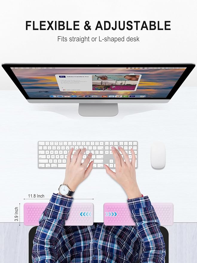 Hsurbtra L-Shaped Desk Elbow Pad, 2-Piece Soft Memory Foam Elbow Support Padding with Non-Slip Rubber Base, Ergonomic Desk Edge Cushion Wrist Rest for Office, Home, Work, Gaming, Gradient Pink