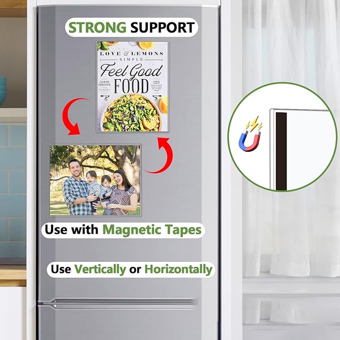 2 Pcs Wall Sign Holder 8.5"x11" Magnetic Sign Holder, Rigid Print Protectors with Magnet Strips and Adhesive Strips, Wall Mount Plastic Paper Holder for Office Store Home Window Display (Clear)