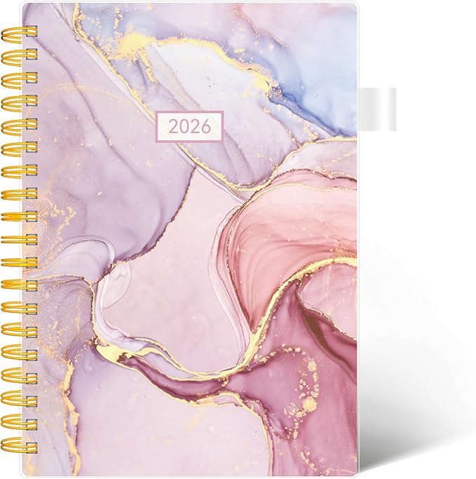 2026 Weekly and Monthly Planner, AIMPEAK 2026 Weekly Planner with Tabs, Jan. 2026 - Dec. 2027, Calendar Planner for Women, Pen Loop, Flexible Cover，Spiral Binding, Pink Marble, 10"x7"