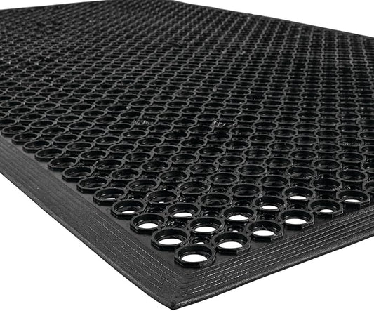 NoTrax 3' x 3' Anti-Fatigue Lightweight Restaurant Rubber Floor Mat with Drainage Holes, Beveled Edges, Non-Slip Mats, Black, T30 Competitor, T30S0033BL