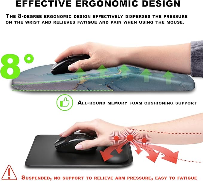 Mouse Pad Wrist Support, Ergonomic Mouse Pad with Massage Dot, Comfortable Computer Mouse Pad for Laptop, Wrist Rest Pain Relief Mousepad with Non-Slip PU Base for Office & Home, 12 x 8 in