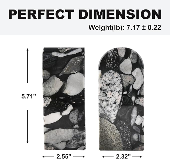 Koville Luxury Marble Bookends for Shelves, Decorative Stone Book Ends, 7lbs Heavy-Duty Marble Book Holders, Bookshelf Apartment Decor for Normal Books/CD/Video Games