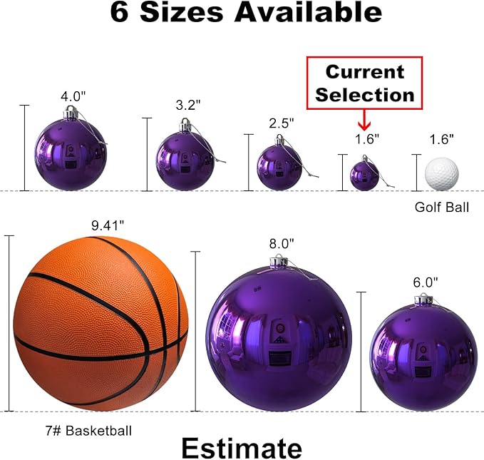 Purple & Silver 1.6" Small Christmas Balls Christmas Tree Decoration Ornaments Shatterproof Hanging Balls for Birthday Halloween Holiday Wedding Decorations Set of 24pcs