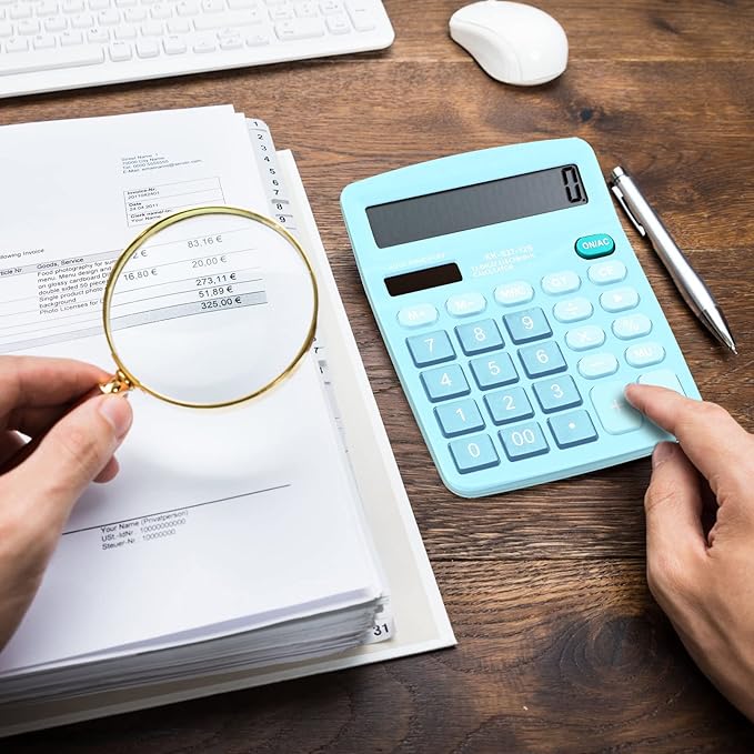 Konohan 8 Pieces 12-Digit Calculator, Solar Basic Desktop Calculator Large Display Electronic Dual Power Handheld for Home Office School(Blue)