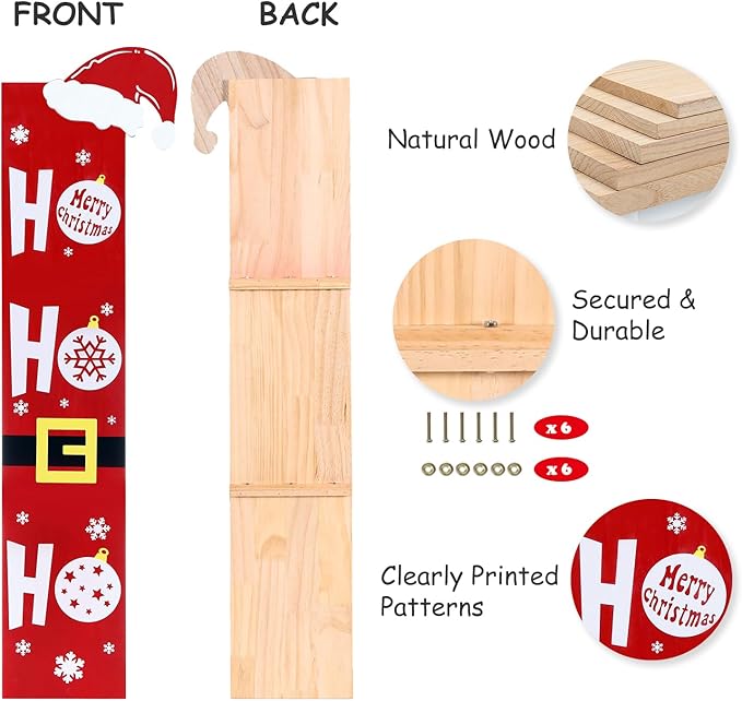 HOMCDALY Christmas Welcome Sign for Front Porch, Wooden Santa HO HO HO Sign for Front Door, Outdoor Welcome Sign, Farmhouse Christmas Decorations Porch Décor(47in)