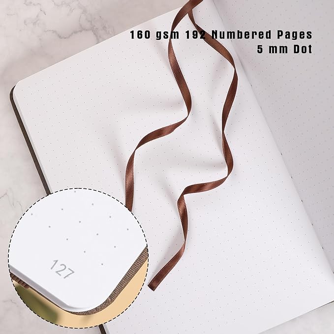 TIEFOSSI Dotted Notebook, 160gsm Thick Paper, Hardcover Dot Grid Journals for Women Men, 192 pages, for Travel, School and Office Use