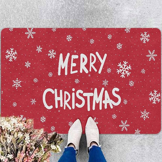 Christmas Door Mat for Indoor Outdoor Merry Christmas Snowflakes Welcome Mat Home Decor Non-Slip Rug Perfect for Front Door and Entryway Easy Clean, 18" x 30"Inch